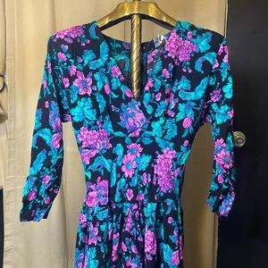 Vintage All That Jazz 80s does 30s Vibrant Button Back Midi Dress